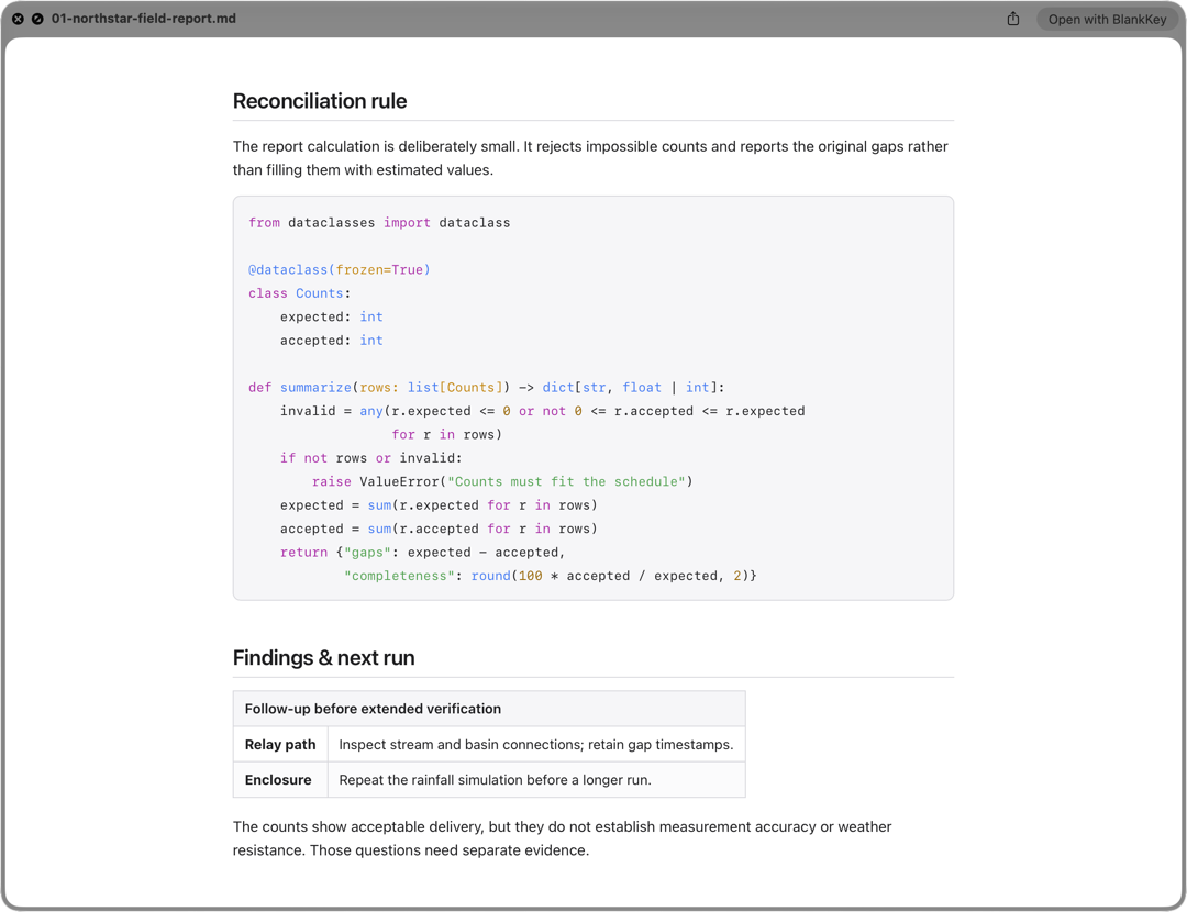 Quick Look window showing a Python code block with syntax highlighting and a table.